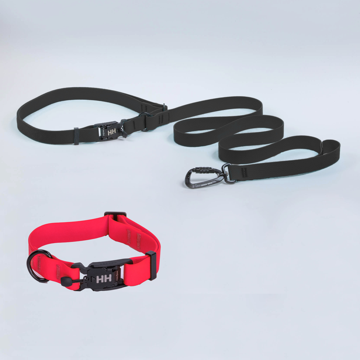 The Everywhere Kit — Black leash, Sun Kiss Red collar