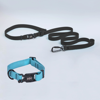 The Everywhere Kit — Black leash, Sky collar