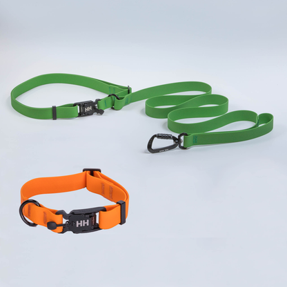 The Everywhere Kit — Forest leash, Orange collar