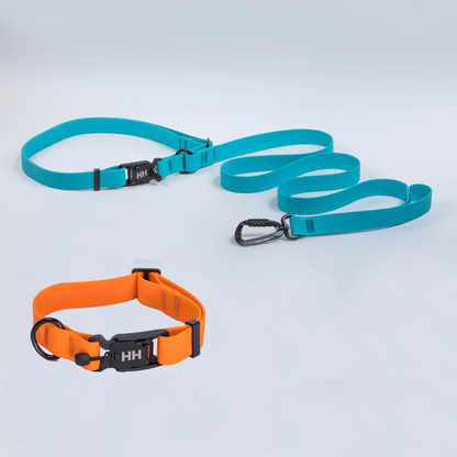 The Everywhere Kit — Sky leash, Orange collar