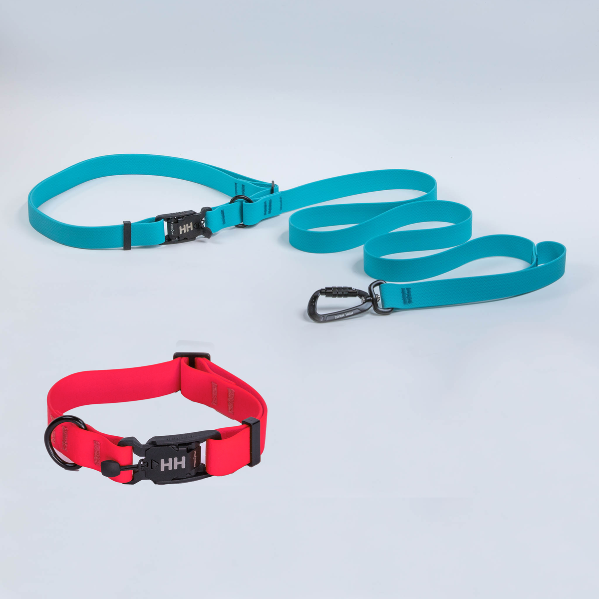 The Everywhere Kit — Sky leash, Sun Kiss Red collar