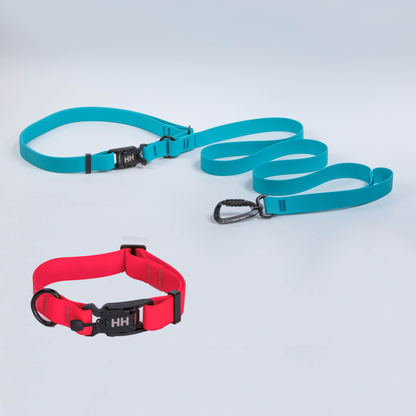 The Everywhere Kit — Sky leash, Sun Kiss Red collar
